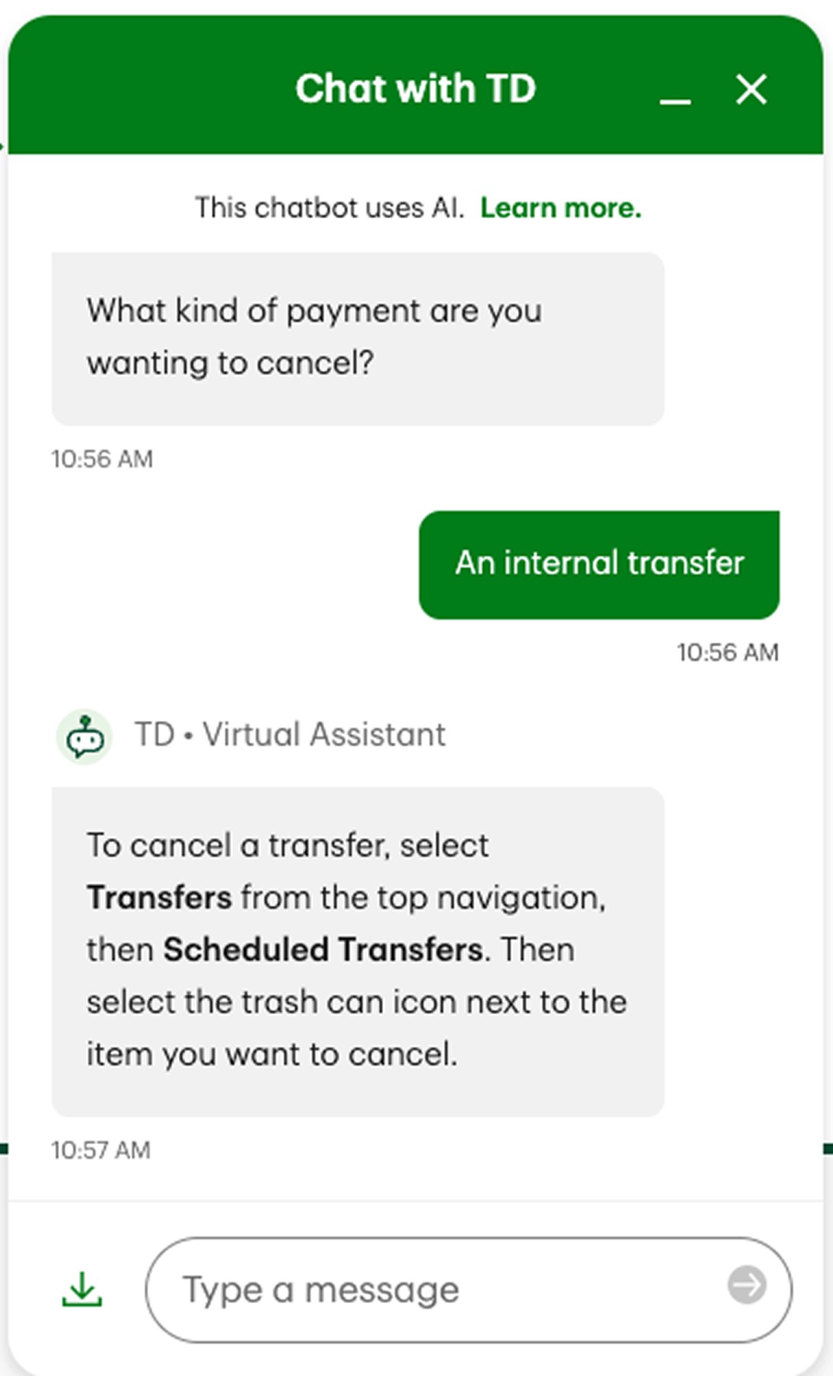 Original cancel internal transfer